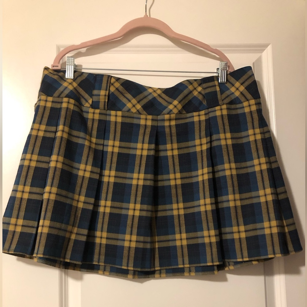 Yellow & Blue Plaid Pleated Mini Skirt